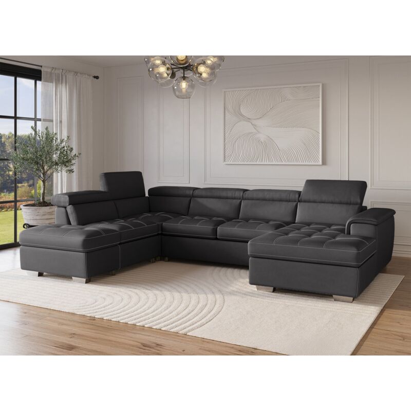 Deco In Paris - oliver - Canapé convertible et panoramique avec coffre de rangement en tissu gris oliver - Angle Droit