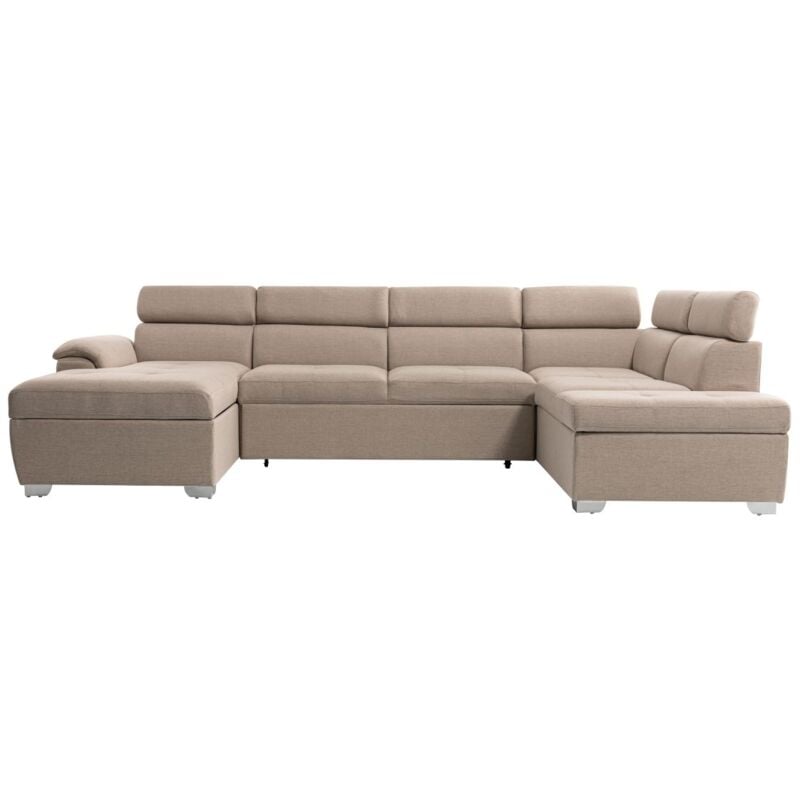 Canapé d'angle Panoramique PAOLA Convertible en Tissu - Beige