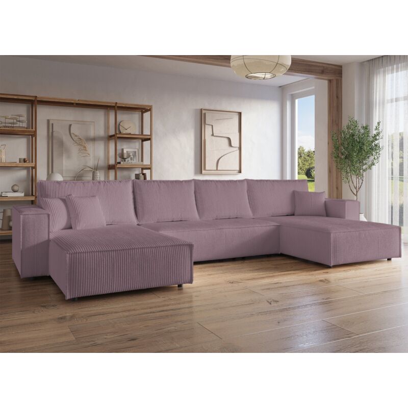 Deco In Paris - jade - Canapé panoramique convertible avec coffre en velours cotelé lilas - jade