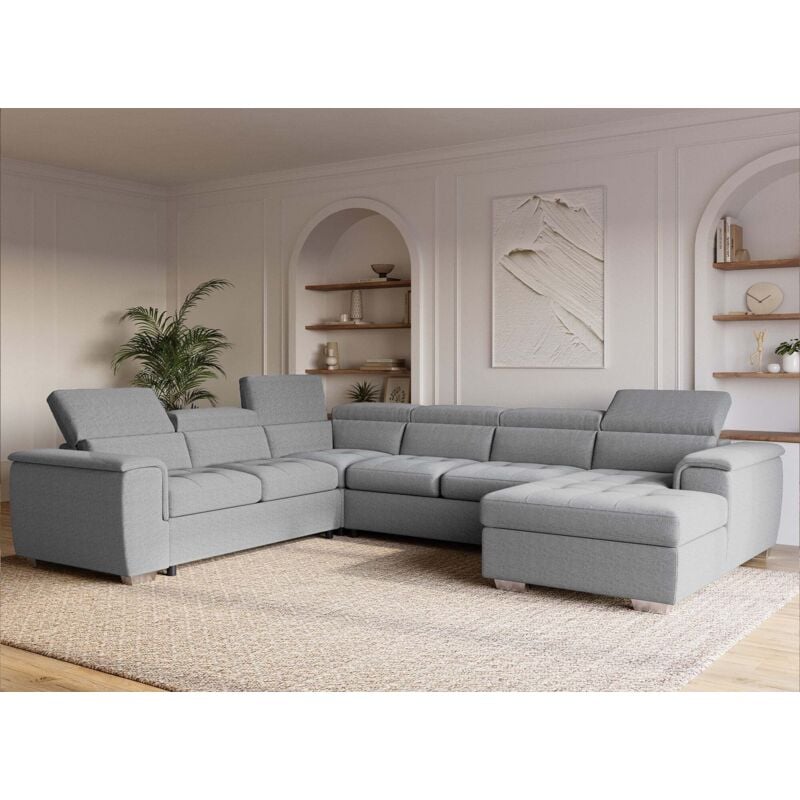 Deco In Paris - gaelle - Canapé panoramique convertible coffre de rangement en tissu gris gaelle - Angle Droit