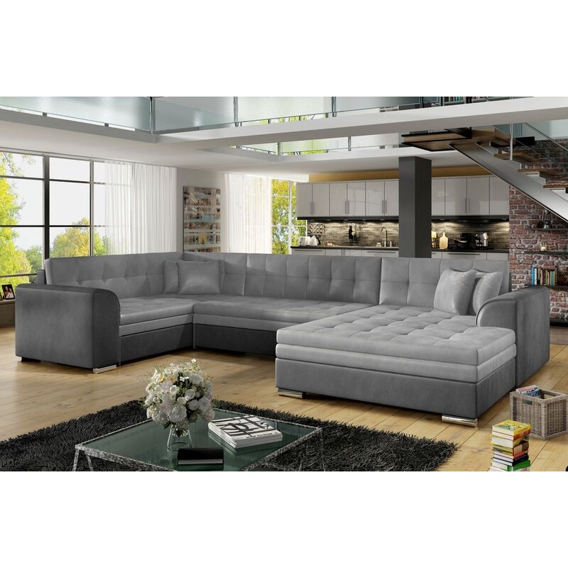 Canapé d'angle 7 places Gris Tissu Design Confort