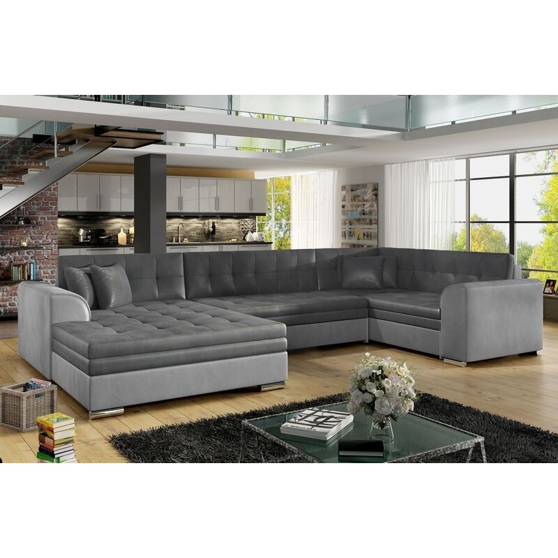 Canapé d'angle 7 places Gris Tissu Design Confort