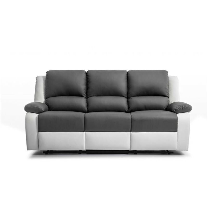Usinestreet - relaxxo - Canapé Relaxation 3 places Simili cuir leo - Blanc et gris
