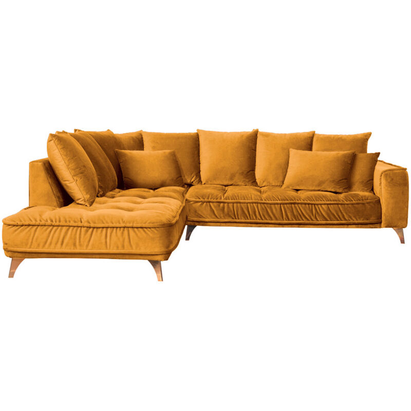 Maison Aubertin - Canapé Velours Angle Gauche Jaune Altamo - 4 Places