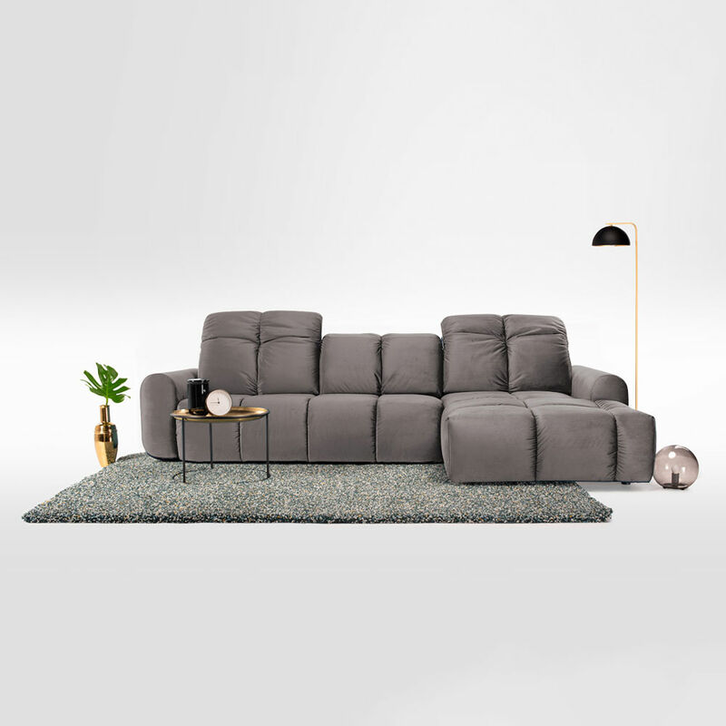 Canapé d'angle 4 places Gris Velours Luxe Moderne Confort