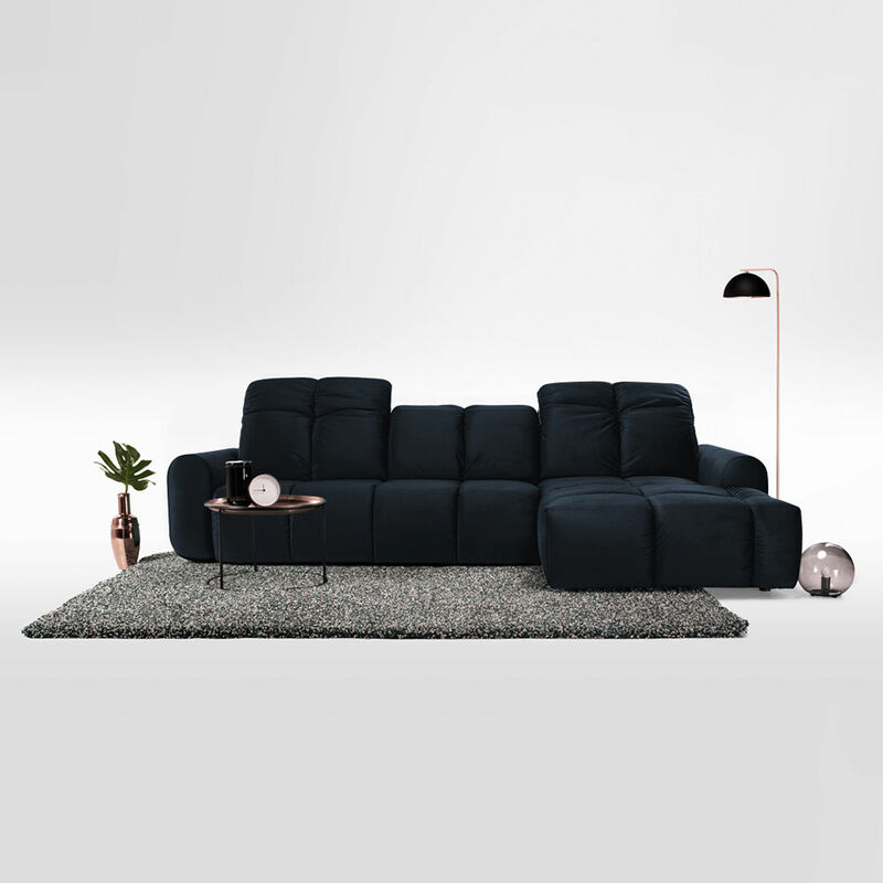 Canapé d'angle 4 places Bleu Velours Luxe Moderne Confort