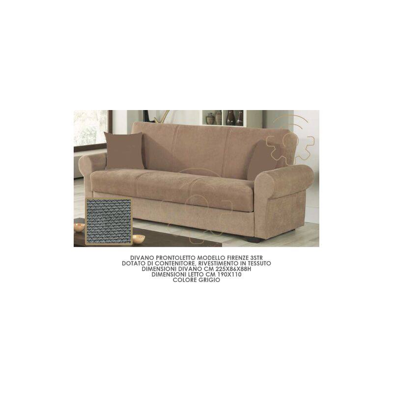 Capaldo - CanapA 3 places canapA -lit fonction mod Firenze couleur grise compartiment conteneur dimensions du canapA cm 225 x 86 x 88 h canapA -lit