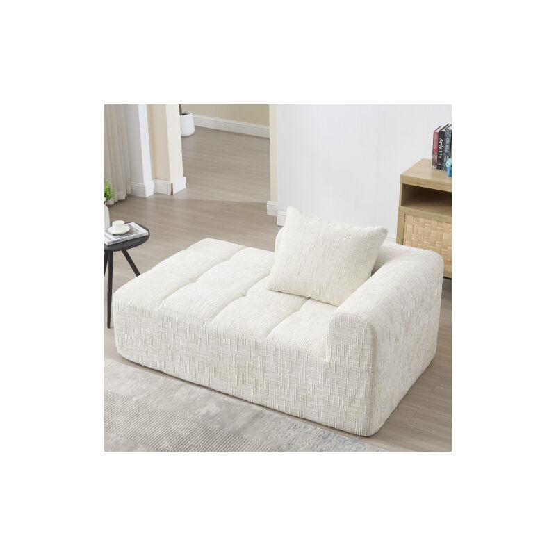 Wishdor - Canapé 1 place, canapé droit rembourré avec poches pour accoudoirs, sans assemblage, tissu chenille, beige