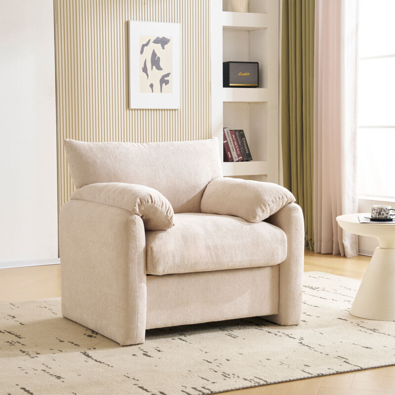 Hauss Spole - Canapé 1 place, fauteuil relax, tissu chenille, convient pour salon et chambre, 96×82×84cm, beige