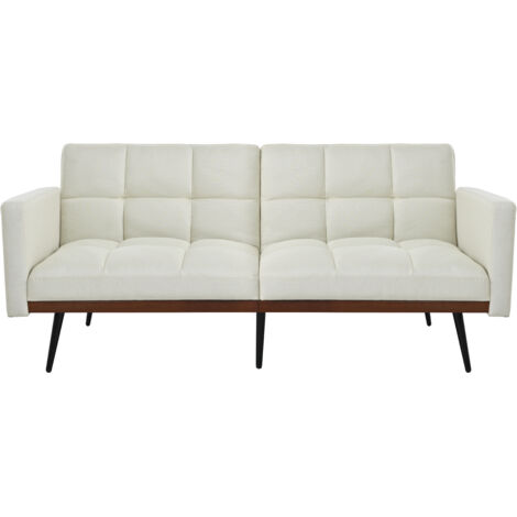 Canapé 146 Cm En Lin Beige, Convertible 5 Positions Jusqu'à 180°, Style Mid-century Avec Pieds Métal