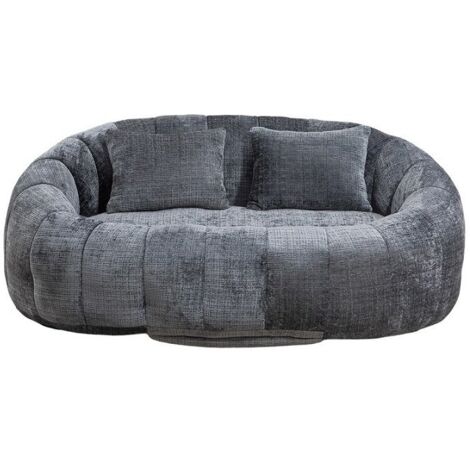 Canapé 150x95x63 Cm En Chenille Grise - Fauteuil Poire 2 Places Rembourré Mousse Mémoire