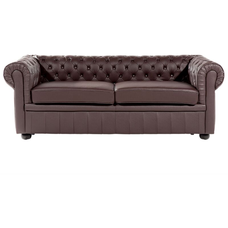 Beliani - Canapé 3 Places en Cuir Marron Assise Rembourrée Large Dossier Points Chesterfield