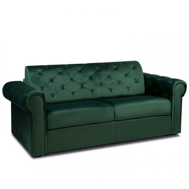 Canapé 2-3 places chesterfield Convertible Express 120 cm sommier lattes matelas 16 velours vert