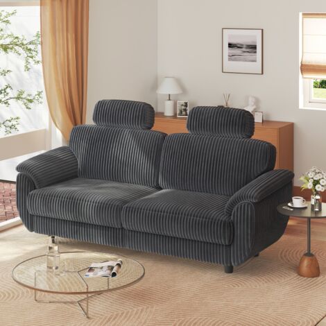 Canapé 2/3 Places en Velours côtelé Gris,190×81×100CM,tétières reglables amovibles ,10% agrandissement profondeur,pieds en bois