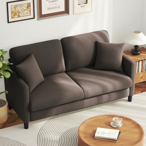 Canapé 2/3 Places en Velours Teddy,Canapé Droit Confort en Bois Massif,Loveseat avec Accoudoirs,165x78x89cm,Marron