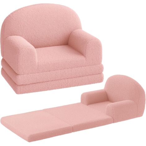Canapé 2 en 1 convertible pour enfants, Fauteuil et lit pliable en peluche ours douce, chambre, salle de jeux, Pink