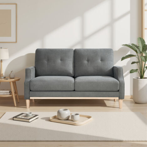 Canapé 2 places 135x72x85 cm avec port de charge USB, pieds en bois, coussins épais - Pour petit appartement - Gris foncé