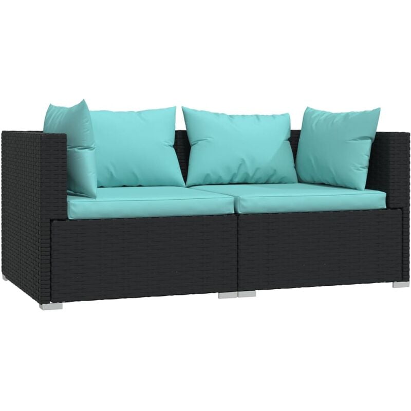 Helloshop26 - Canapé 2 places tendance 140 x 70 x 60,5 cm avec coussins noir résine tressée