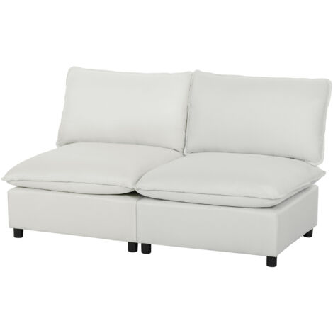 Canapé 2 places 146 cm, sofa modulaire en similicuir gris, assise large et profonde, coussins épais, montage facile