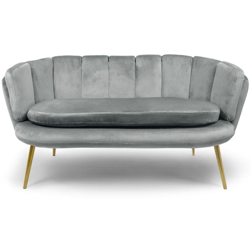 Canapé 2 places arrondi Brenda Velours Argent pieds Or