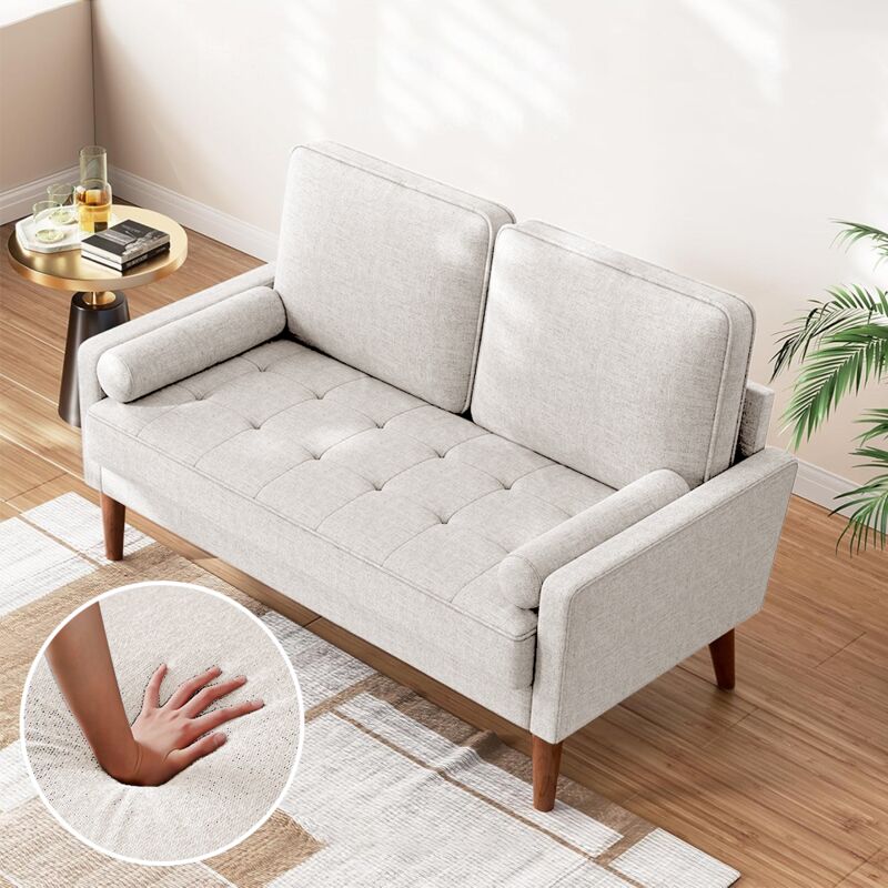 Janzdiys - Canapé 2 Places Beige, Canapé en Tissu Lin, 121 cm Style Moderne Scandinave pour Salon, Appartement, Petit Espace, 77P x 121l x 87H cm