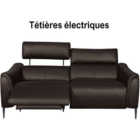 Canapé 2 places avec 2 relax en 100% tout cuir épais de luxe italien avec 2 relax électriques et 2 têtières électriques, MILAN, chocolat