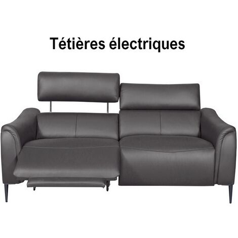 Canapé 2 places avec 2 relax en 100% tout cuir épais de luxe italien avec 2 relax électriques et 2 têtières électriques, MILAN, gris