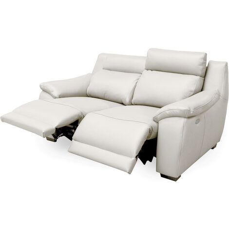 Canapé 2 places avec 2 relax en 100% tout cuir épais luxe italien  - 2 relax électriques,  blanc cassé. BERN
