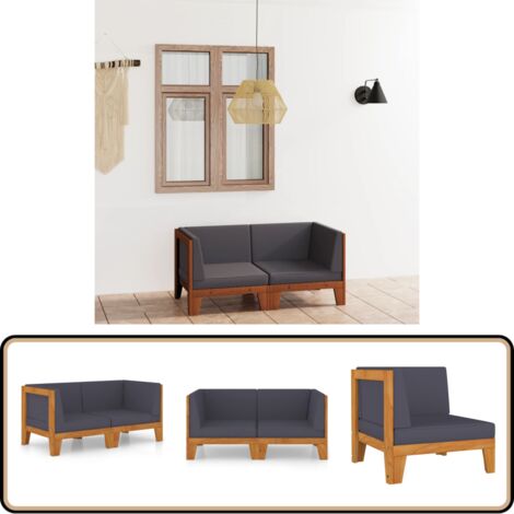 Canapé 2 places avec coussins gris foncé Bois d'acacia massif - Canapé Jardin - Mobilier De Jardin - Salon De Jardin - Acacia Massif - Canapé Deux Places