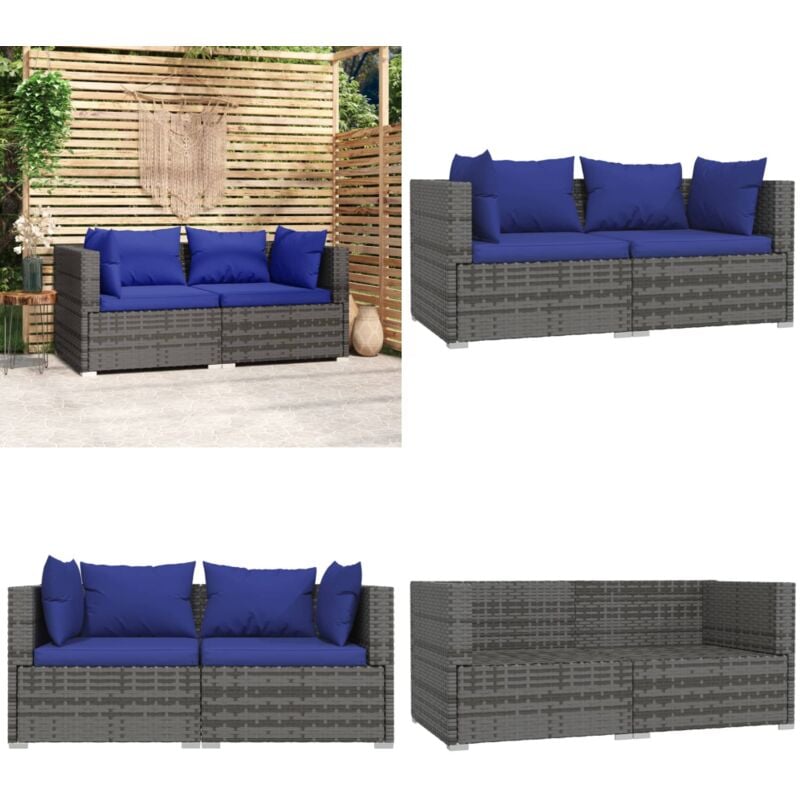 Canapé 2 places avec coussins Gris Résine tressée - Salon De Jardin - Canapé Extérieur - Meuble De Jardin - Mobilier De Jardin - Canapé Deux Places