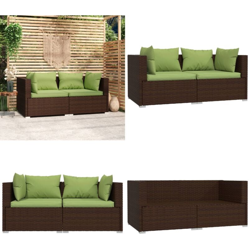 Canapé 2 places avec coussins Marron Résine tressée - Salon De Jardin - Canapé Extérieur - Meuble De Jardin - Mobilier De Jardin - Canapé Deux Places