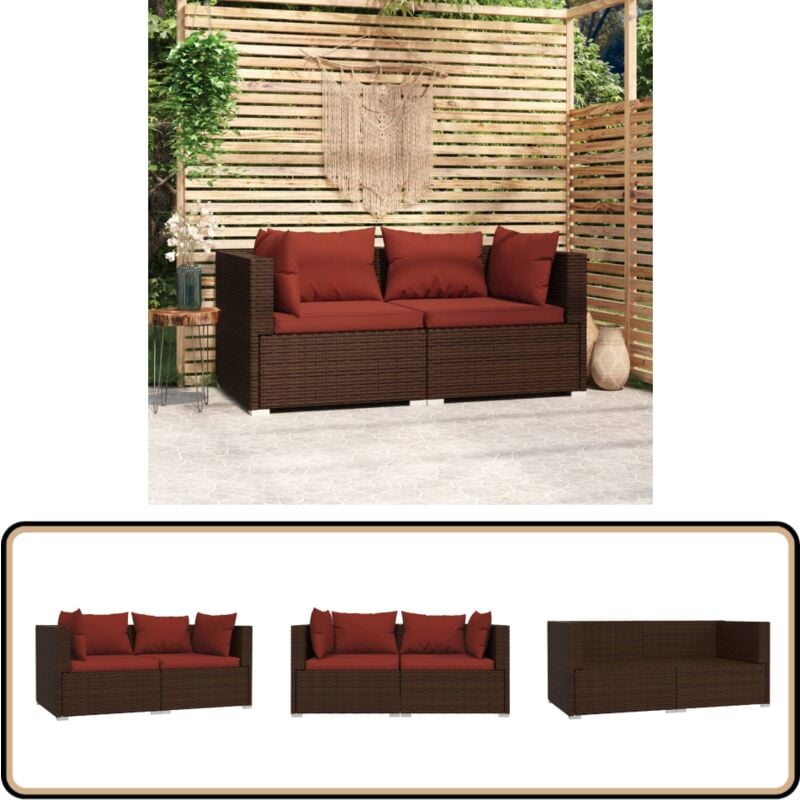 Canapé 2 places avec coussins Marron Résine tressée - Canapé Extérieur - Salon De Jardin - Mobilier De Jardin - Résine Tressée - Rotin Synthétique