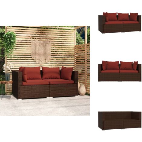Canapé 2 places avec coussins Marron Résine tressée - Canapé Extérieur - Salon De Jardin - Mobilier De Jardin - Résine Tressée - Rotin Synthétique