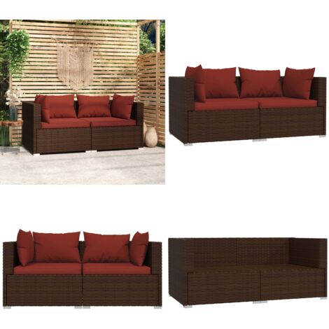 Canapé 2 places avec coussins Marron Résine tressée - Canapé Extérieur - Salon De Jardin - Mobilier De Jardin - Résine Tressée - Rotin Synthétique - Home & Living