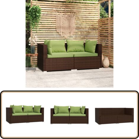 Canapé 2 places avec coussins Marron Résine tressée - Salon De Jardin - Canapé Extérieur - Meuble De Jardin - Mobilier De Jardin - Canapé Deux Places