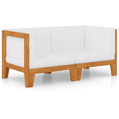 Canapé 2 places avec coussins，Sofa pour Salon，Banquette blanc crème Bois d'acacia massif114636