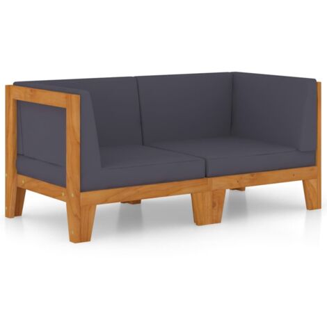 Canapé 2 places avec coussins，Sofa pour Salon，Banquette gris foncé Bois d'acacia massif503649