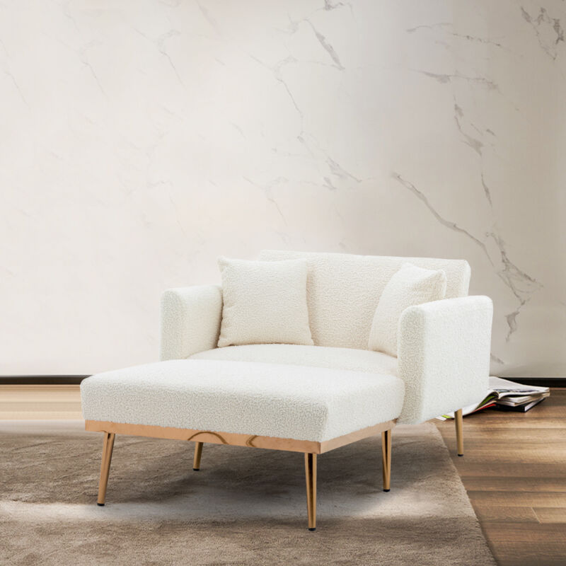 Canapé 2 places avec dossier réglable 3 positions, 2 coussins, canapé de relaxation pour salon/chambre, tissu Teddy, blanc
