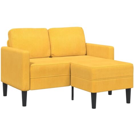 Canapé 2 places avec méridienne en L-Sofa jaune clair 125 cm Lin