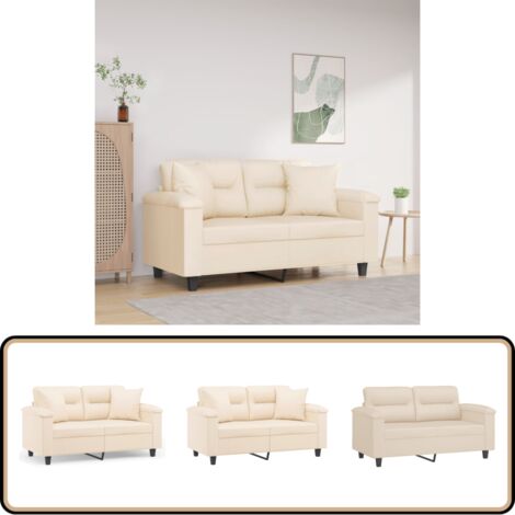 Canapé 2 places avec oreillers beige 120 cm tissu microfibre - Canapé Deux Places - Canapé Moderne - Canapé Beige - Meubles Salon - Mobilier Intérieur