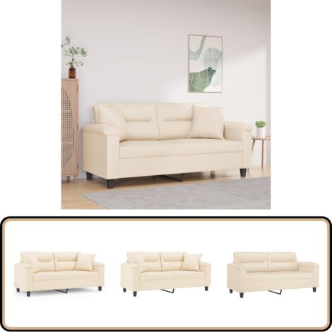 Canapé 2 places avec oreillers beige 140 cm tissu microfibre - Canapé Deux Places - Canapé Moderne - Canapé Beige - Meubles Salon - Mobilier Intérieur
