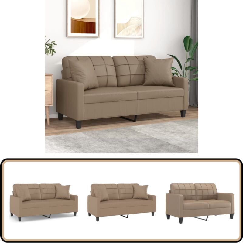 Vidaxl - Canapé 2 places avec oreillers cappuccino 140 cm similicuir - Canapé Deux Places - Canapé Moderne - Canapé Capitonné - Canapé Brun - Canapé