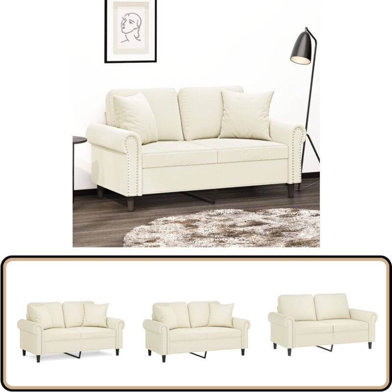Vidaxl - Canapé 2 places avec oreillers décoratifs crème 120 cm velours - Canapé Deux Places - Canapé Moderne - Canapé Velours - Fauteuil Créme