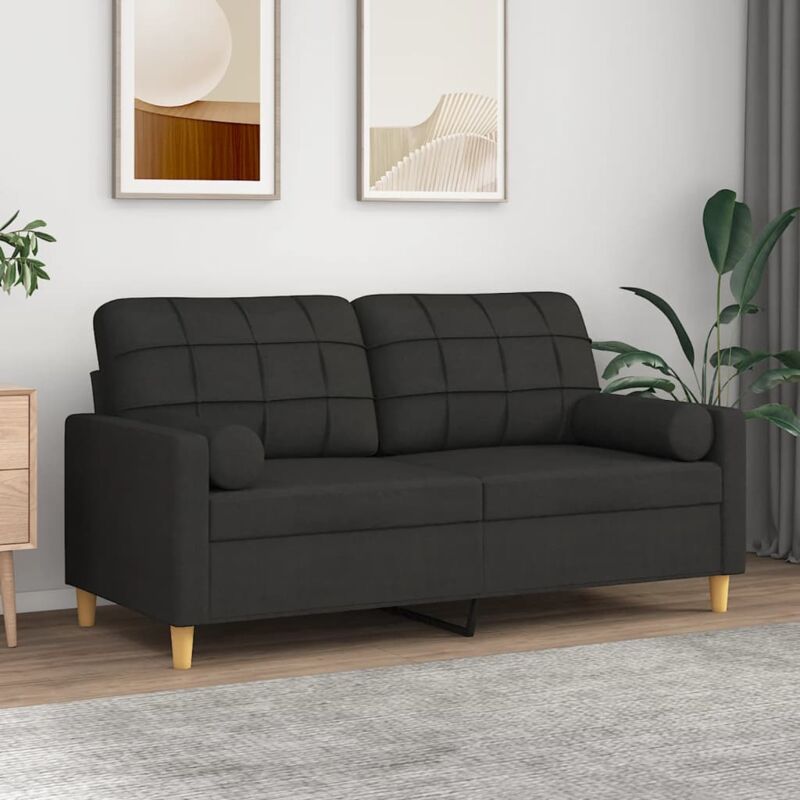 Vidaxl - Canapé 2 places avec oreillers décoratifs noir 140 cm tissu