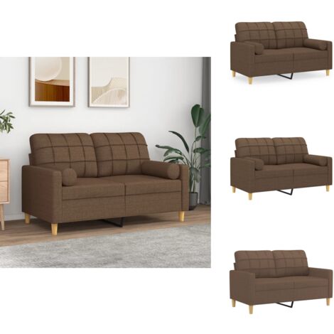 Canapé 2 places avec oreillers décoratifs marron 120 cm tissu - Canapé Deux Places - Canapé Moderne - Canapé Brun - Canapé Tissu - Meubles Salon