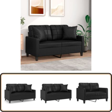 Canapé 3 Places Similicuir Noir 180 Cm - Canapé Moderne Avec Oreillers Décoratifs, Rembourrage Confortable, Design Salon - 10