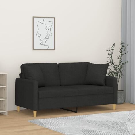 Canapé 2 places avec oreillers décoratifs noir 140 cm tissu vidaXL