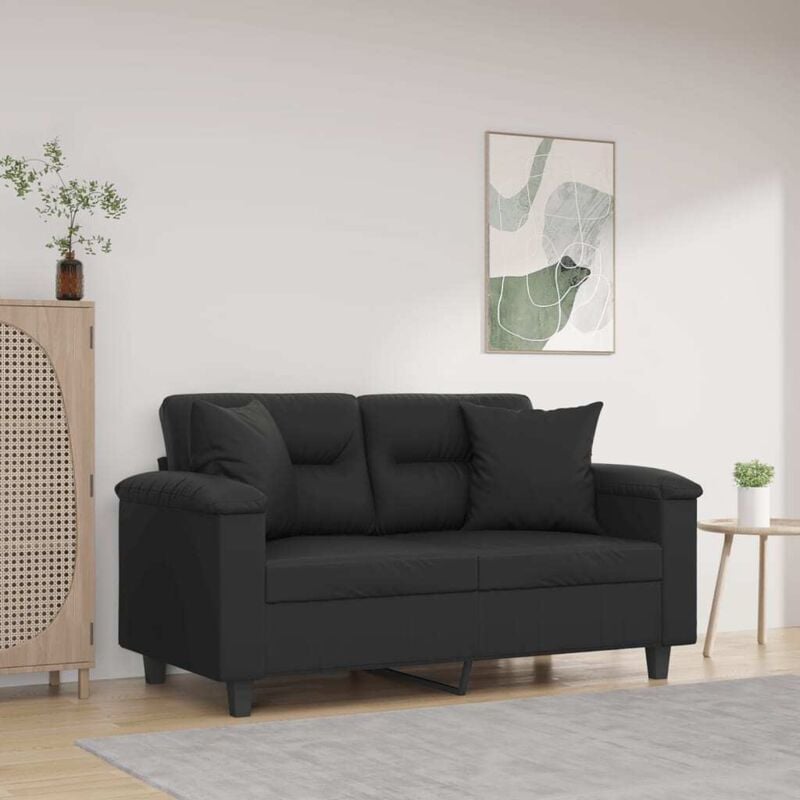 Vidaxl - Canapé 2 places avec oreillers décoratifs noir 120cm similicuir