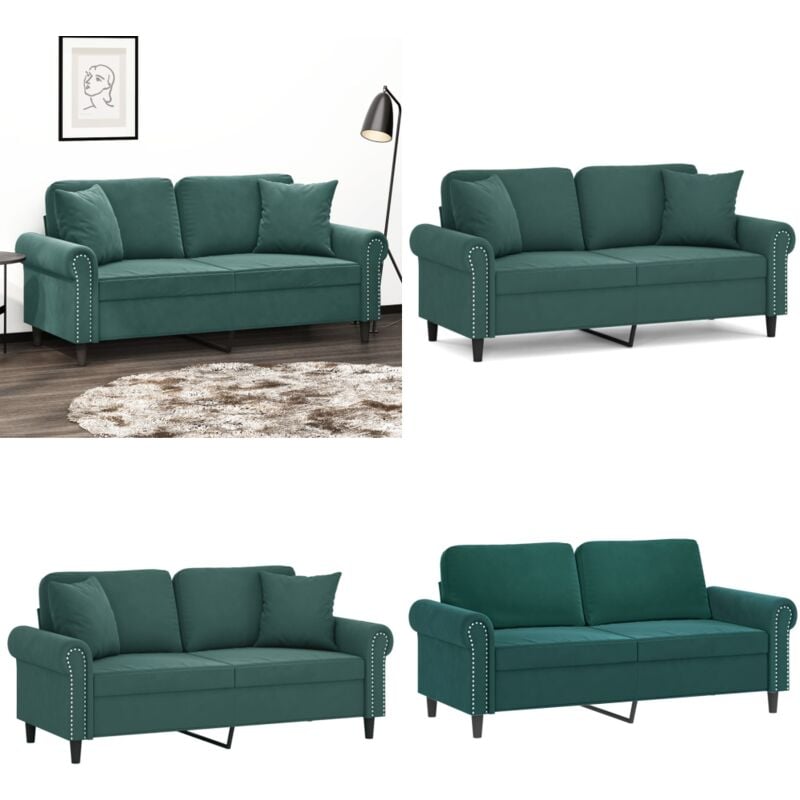 Vidaxl - Canapé 2 places avec oreillers vert foncé 140 cm velours - Canapé Deux Places - Canapé Velours - Canapé Vert - Canapé Moderne - Meubles