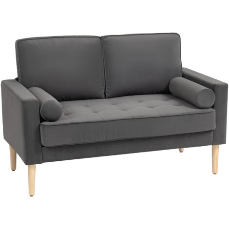Canapé 2 Places Banquette En Velours Bleu - Assise Moelleuse, Pieds Amovibles - Neuf
